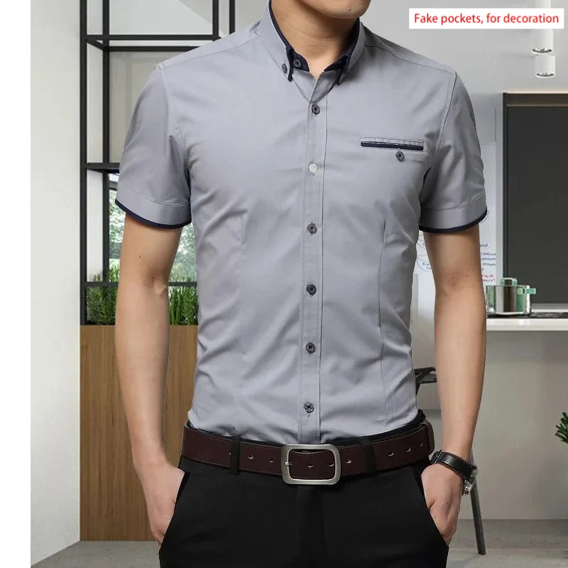 Browon Mens Wrinkle Free Summer Business Shirt Turn Down Collar