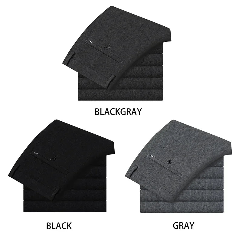 BROWON 2026 Antumn Winter Straight Suit Pants Men Solid Color Brushed Elastic Work Trousers Black Trouser for Mam