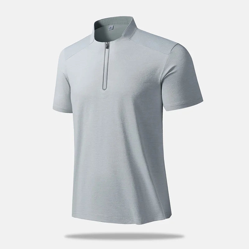 BROWON Men Quick Dry Half Zip Stand Collar Polo Shirt