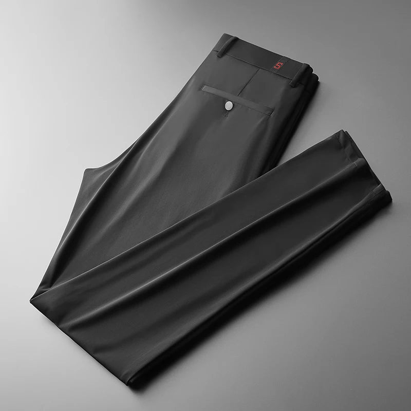 BROWON New Ice Silk Casual Pants Men Spring and Summer Mid Straight Thin Breath Pants Comfortable Light Elastic Loose Trousers
