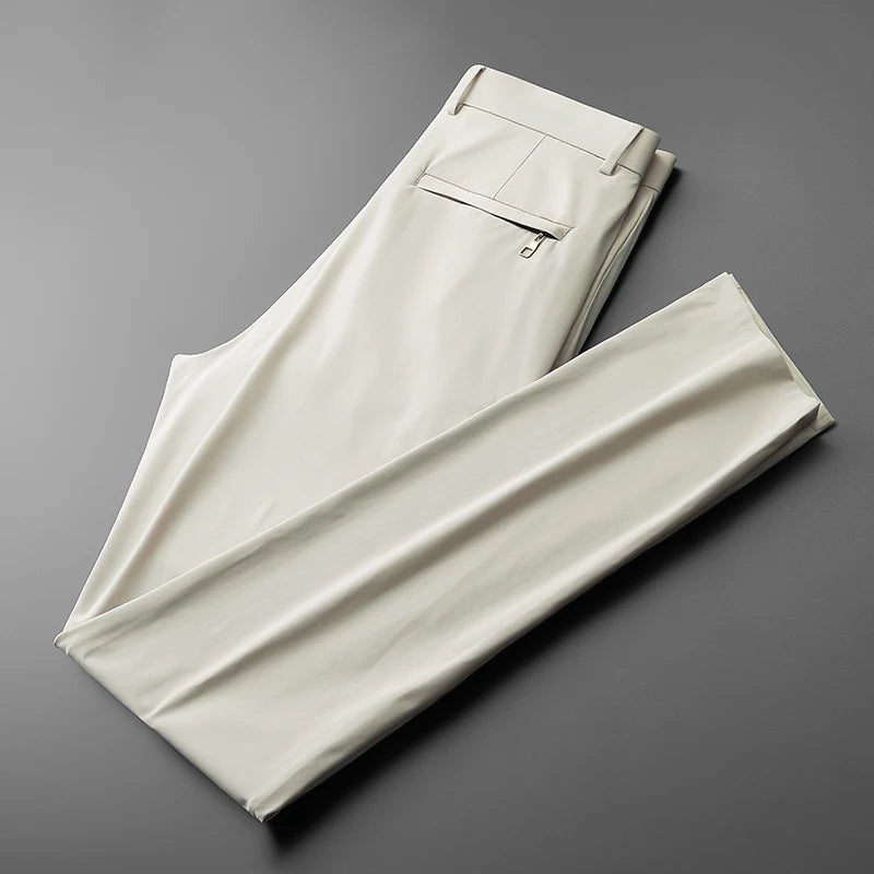 BROWON Brand Men Pants Summer New Business Fashion Straight Casual Pants Mid Light Elastic Loose Ice Silk Breathable Thin Pants