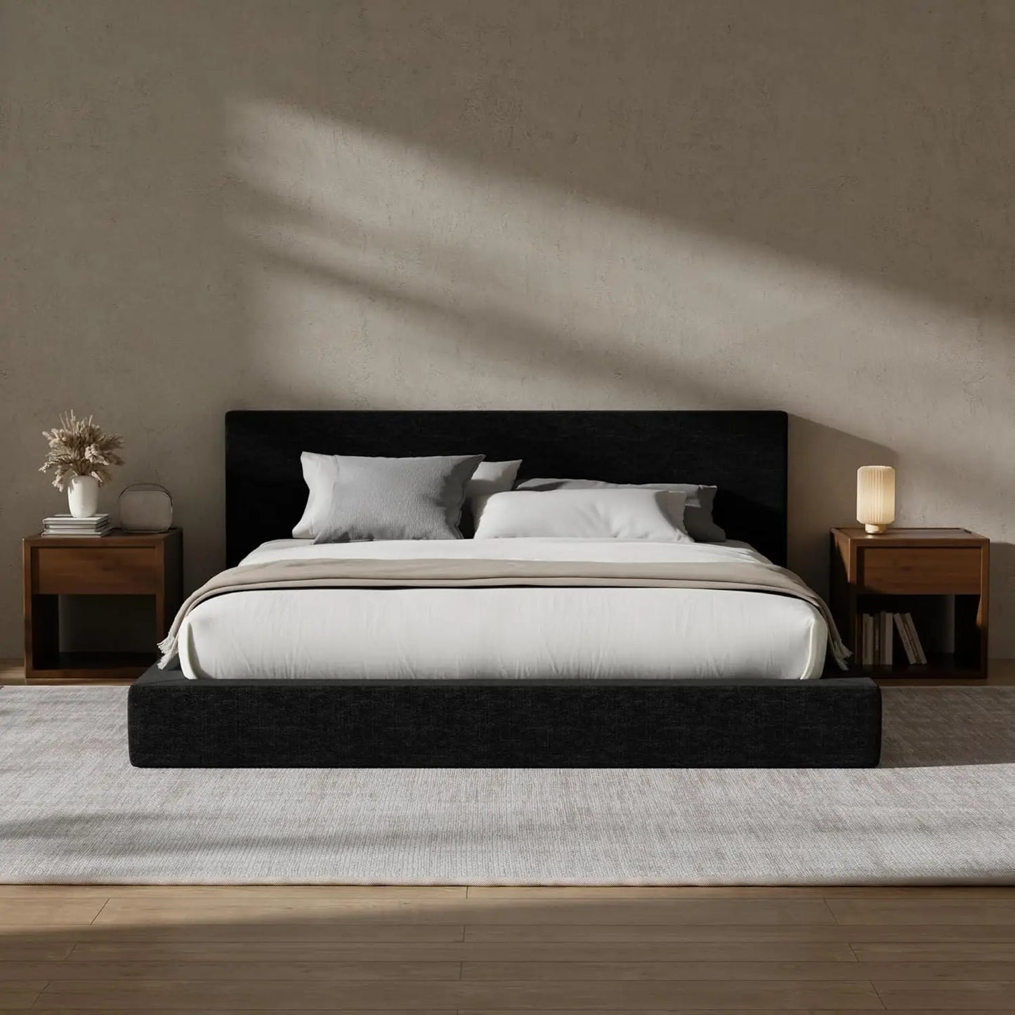 Upholstered King Bed Frame Foam Padded Platform Headboard No Box Spring Easy Assembly Bedroom Furniture, Customized