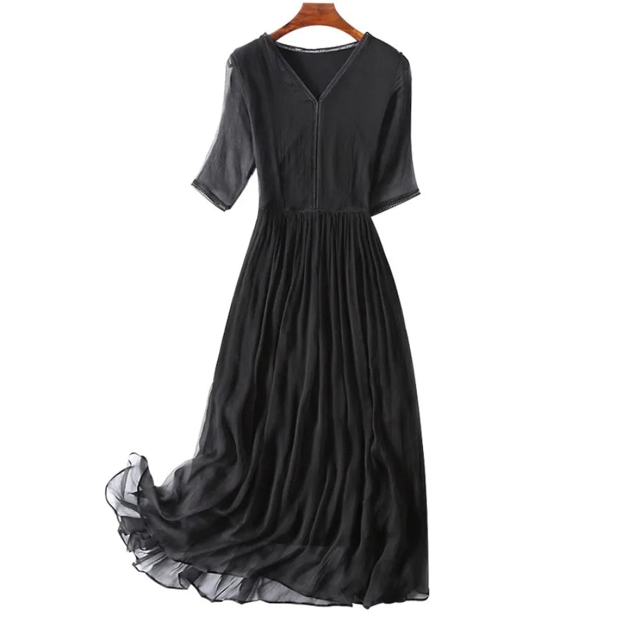 【New style】Summer new mulberry silk silk dress women's medium and long slim and high-end feel one piece for  on behalf of China