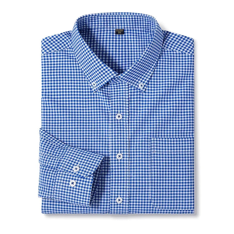 BROWON Brand 2026 Spring Dress Shirts for Men Turn Down Work Business Long Sleeves Checked Shirts for Man Oversized