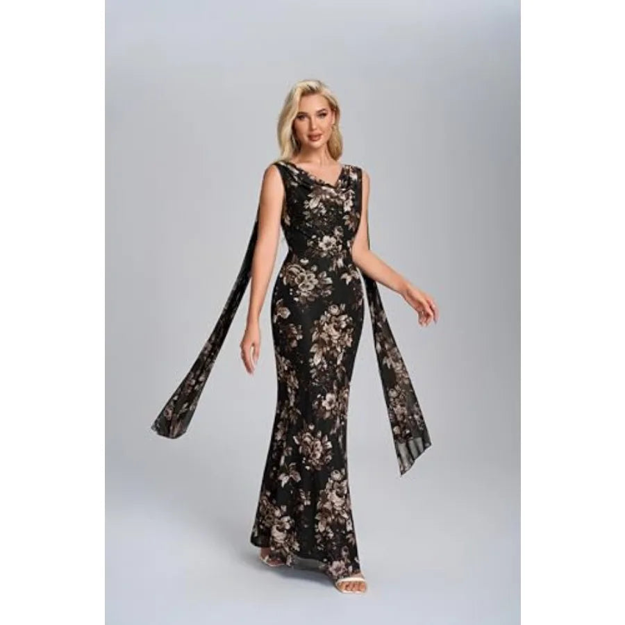 Parthea Women's Summer Formal Wedding Guest Dresses Sleeveless Backless Long Elegant Evening Party Maxi Bodycon Dress