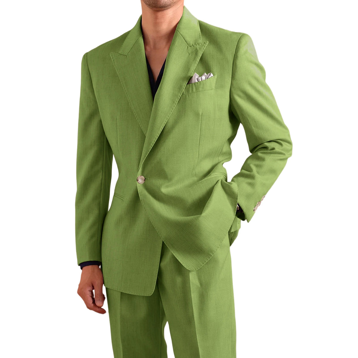 Men's Lightweight Linen 2-Piece Suit Set Peak Lapel Single Button Blazer Trousers Slim Fit Formal Summer Wedding Business Casual