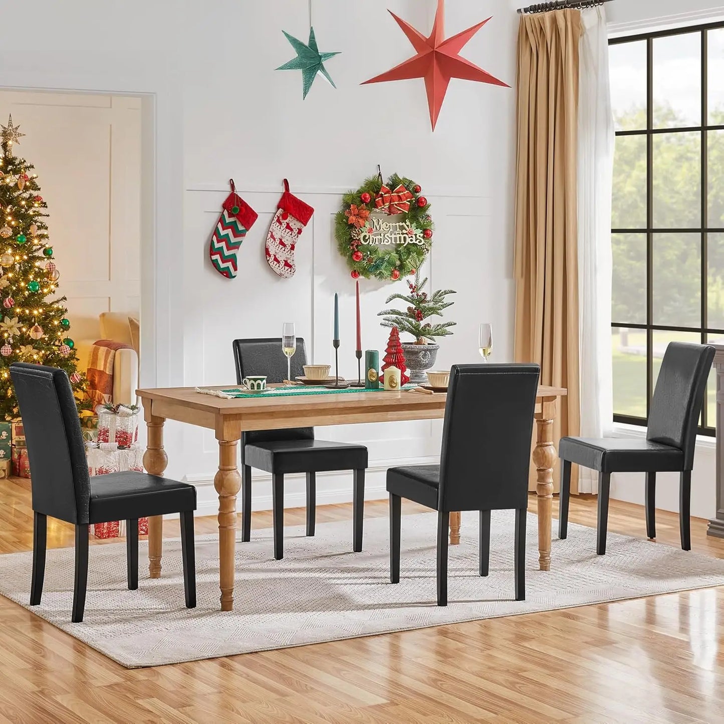 Parsons Dining Chairs Set Of Four With PU Leather Upholstery