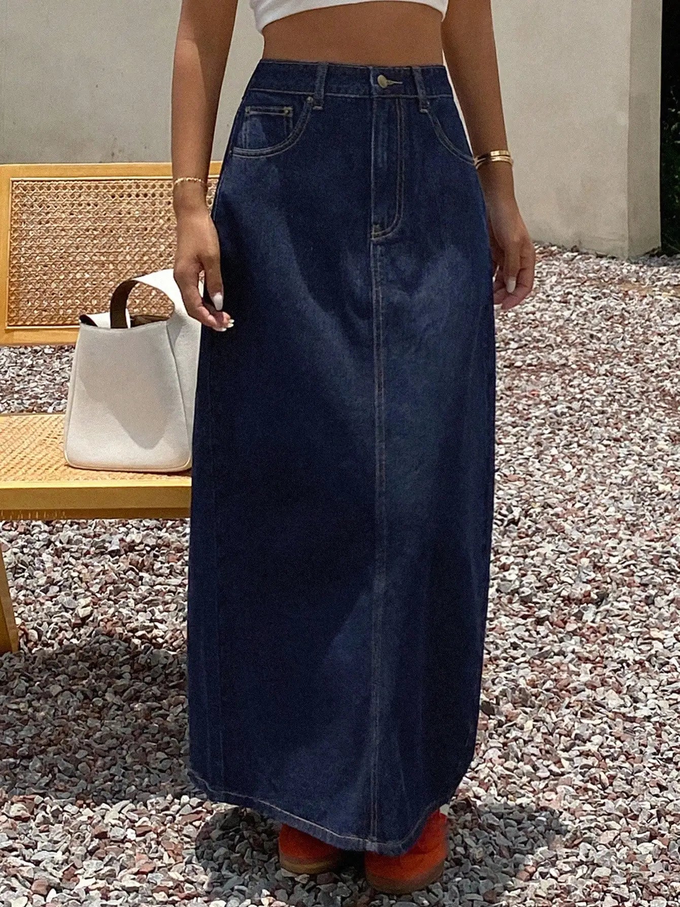 Women's High Waist Straight Cut Denim Maxi Skirt, Summer Casual
