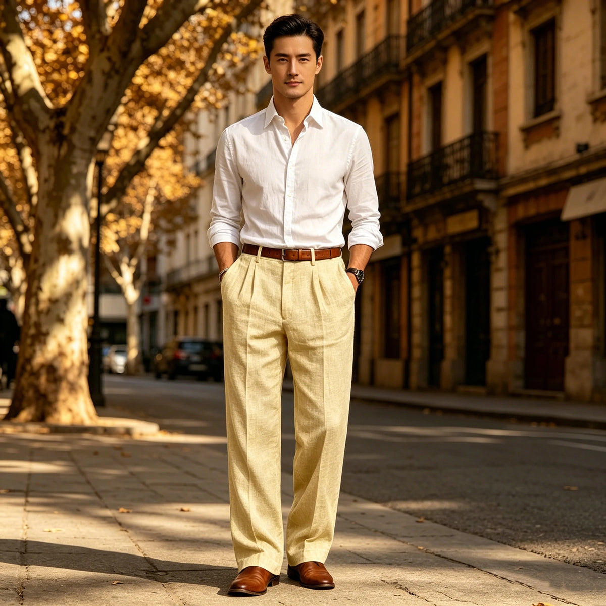 Men's Summer Linen Suit Pants High Waist Pleated Wide Leg Casual Trousers Business Formal  Breathable Loose Fit Straight Pants