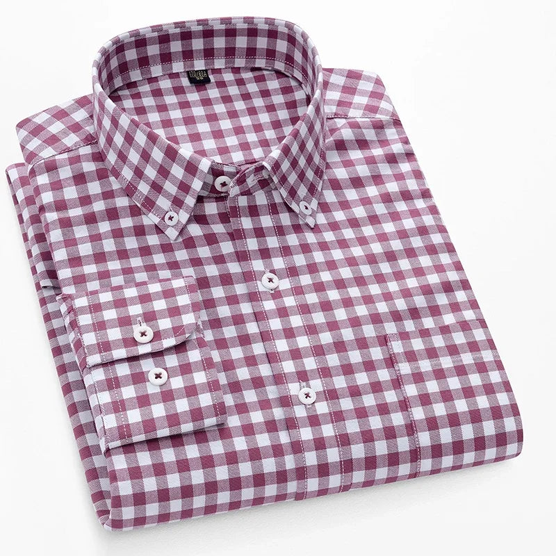 Browon Men Cotton Oxford Long Sleeve Business Shirt