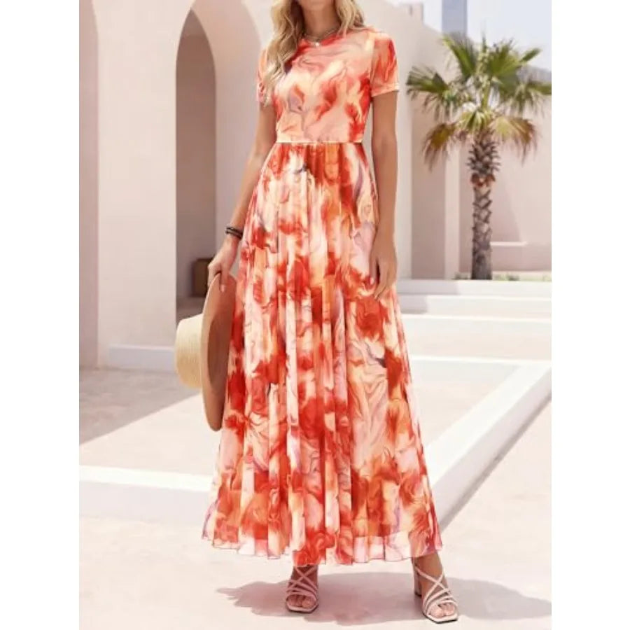 BTFBM Summer Dresses for Women 2026 Formal Short Sleeve Floral Homecoming Dress Maxi Wedding Guest Vacation Outfits