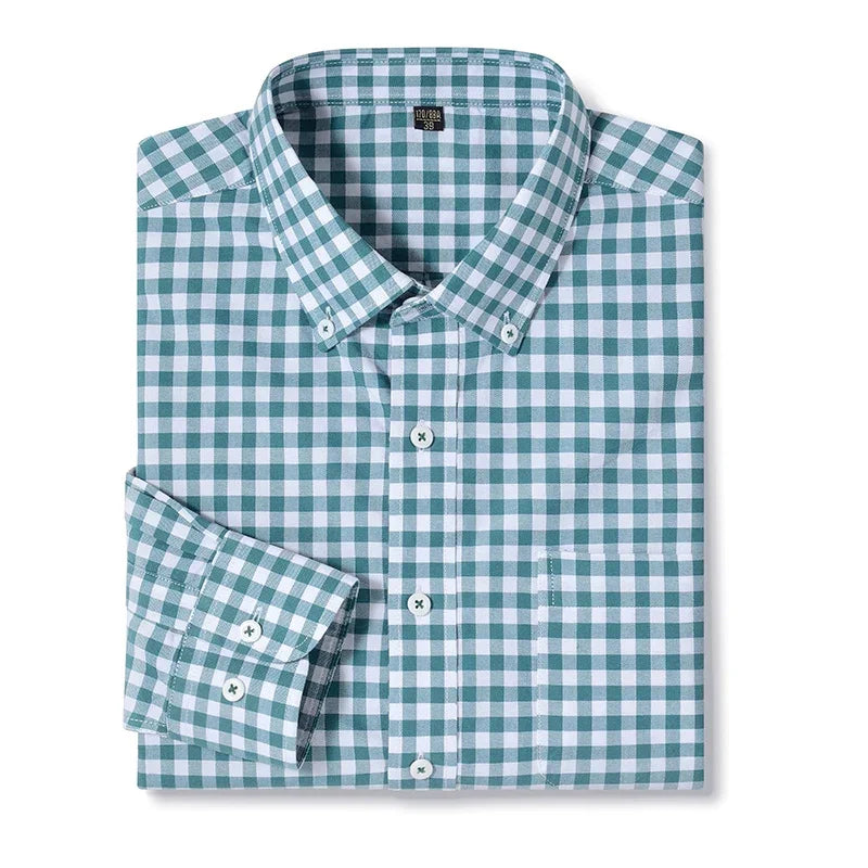 BROWON Brand 2026 Spring Dress Shirts for Men Turn Down Work Business Long Sleeves Checked Shirts for Man Oversized