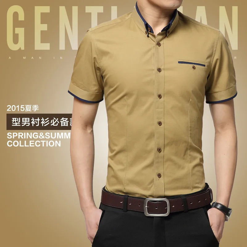 Browon Mens Wrinkle Free Summer Business Shirt Turn Down Collar