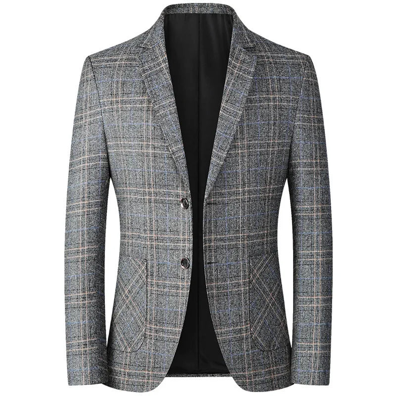 BROWON New Men Blazer Slim Fit Plaid Long Sleeve Smart Casual Blazer for Men 2026 Spring and Autumn Wedding Coat for Men Clothes