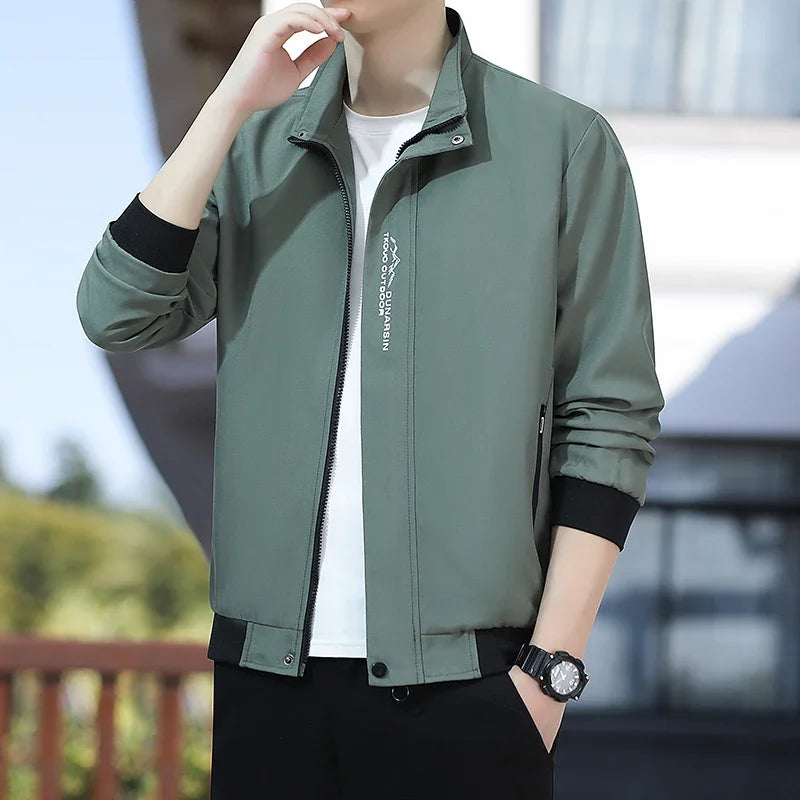 BROWON Brand Black Shuttle Jacket Man 2026 New Autumn Long Sleeve Casual Outdoors Zip Male Coat Stand Collar Oversize Man Tops
