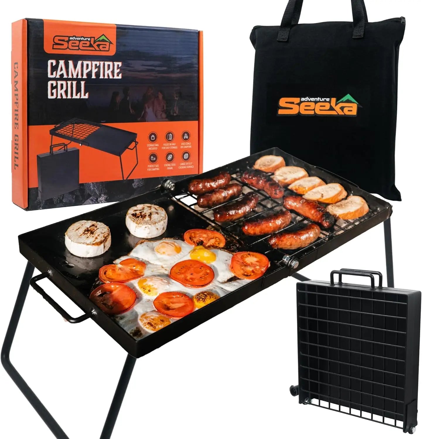 Heavy Duty Folding Campfire Grill Food Safe Portable Cooking Surface Compact Grill Grate Griddle