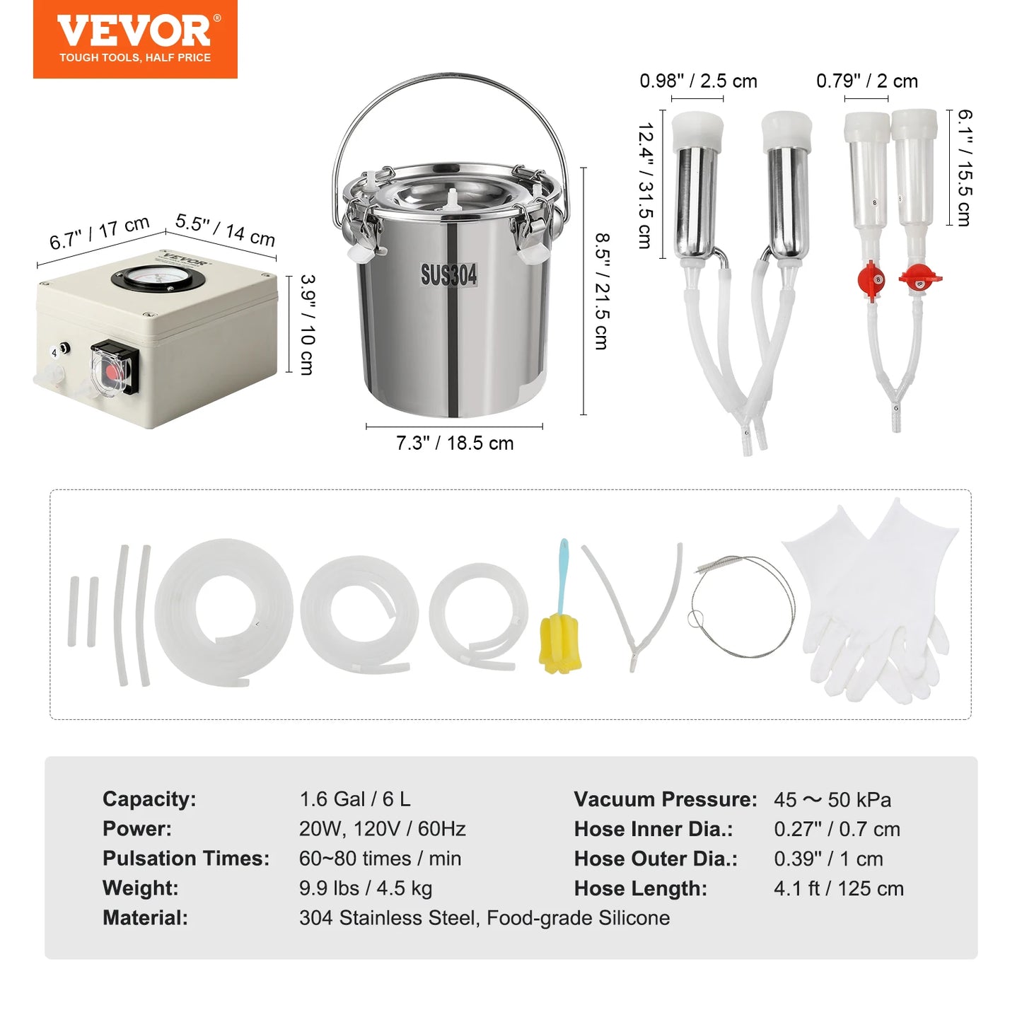SucceBuy Goat Milking Machine Stainless Steel Bucket Electric Automatic Pulsation Cup Tubes Adjustable Suction for Cow and Sheep