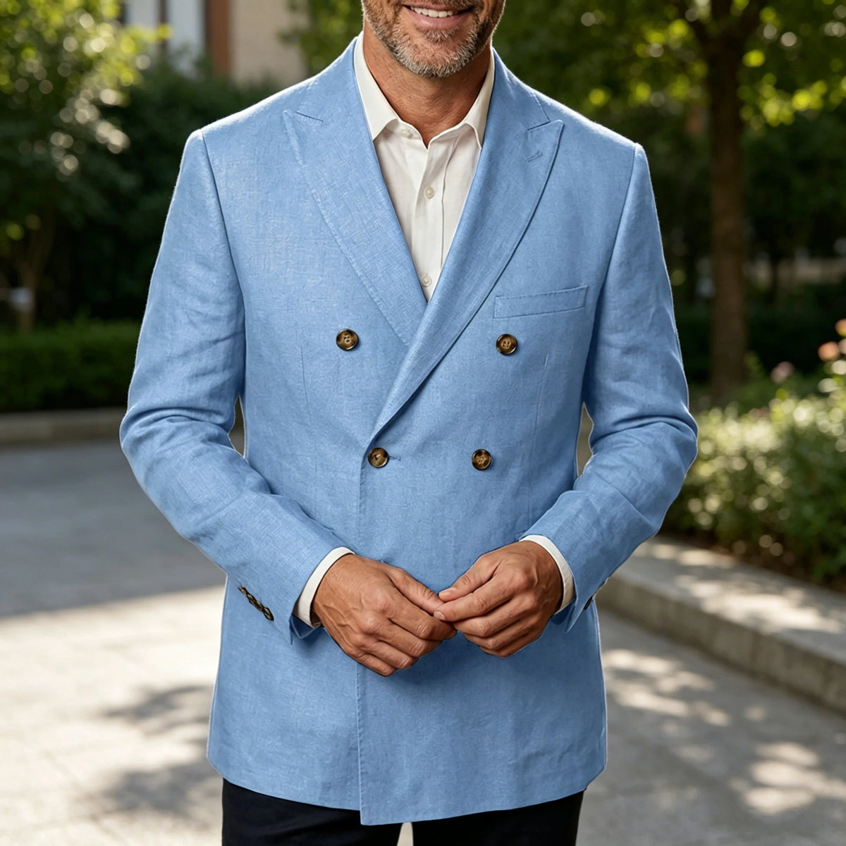 Men's Unlined Linen Blazer Double Breasted Casual Business Suit Jacket Slim Fit Formal Coat For Wedding Party Office Streetwear