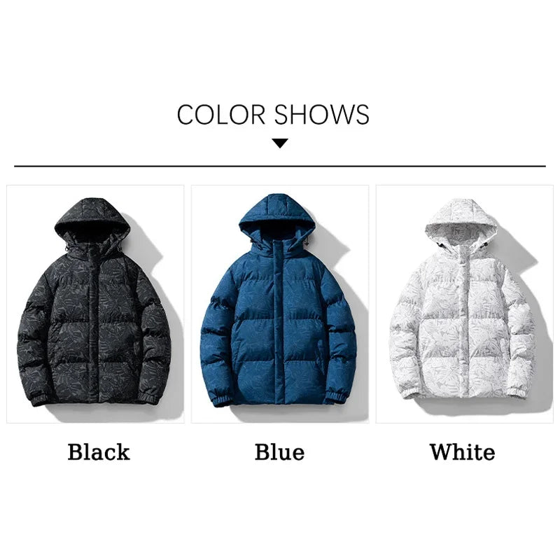 BROWON Brand Maple Leaf Printing Parkas Mans 2026 Autumn Winter New Baggy Fashion Hooded Down Jacket for Male Daily Outdoors