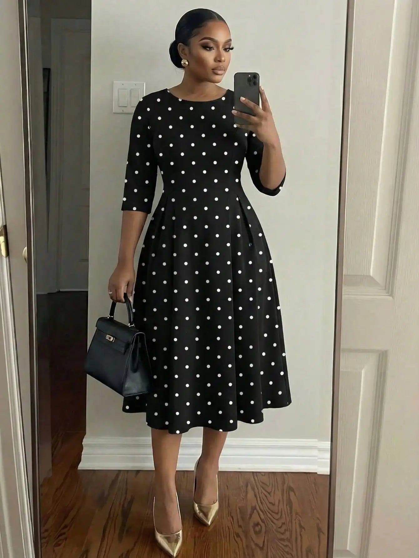 Elegant Color Block Striped Midi Dress Knee Length Black And Pink Women Spring Summer Outfit