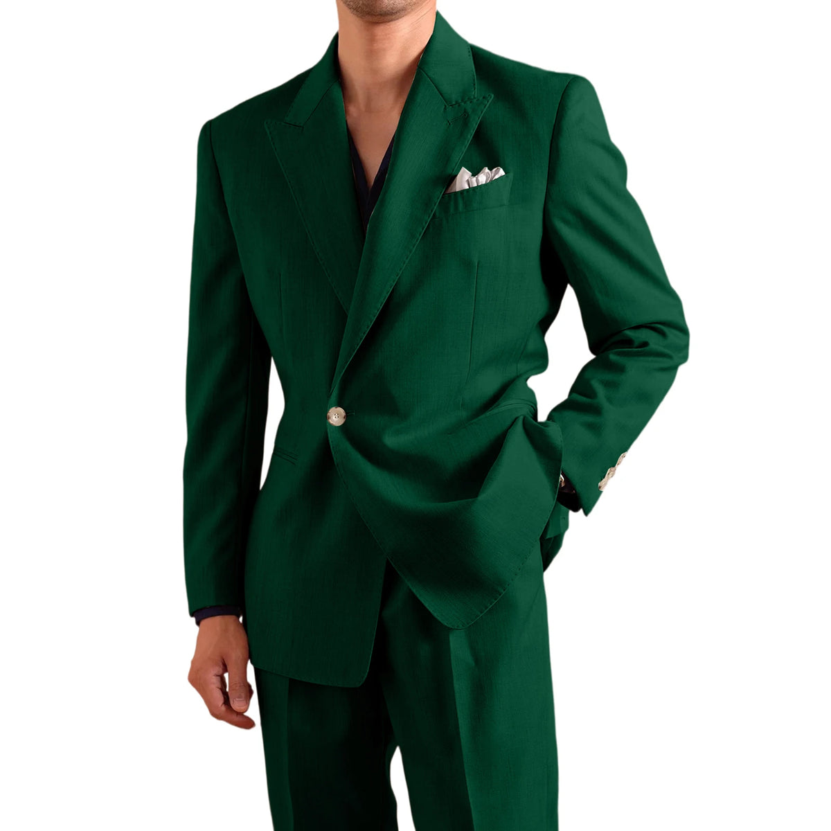 Men's Lightweight Linen 2-Piece Suit Set Peak Lapel Single Button Blazer Trousers Slim Fit Formal Summer Wedding Business Casual