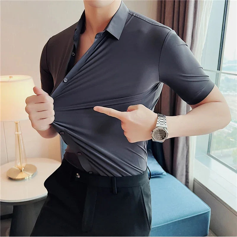 BROWON Men's Summer Business Casual Short Sleeve Shirt