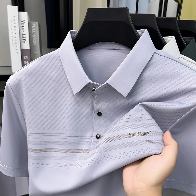 Browon Men Breathable Ice Silk Polo Shirt For Office Wear