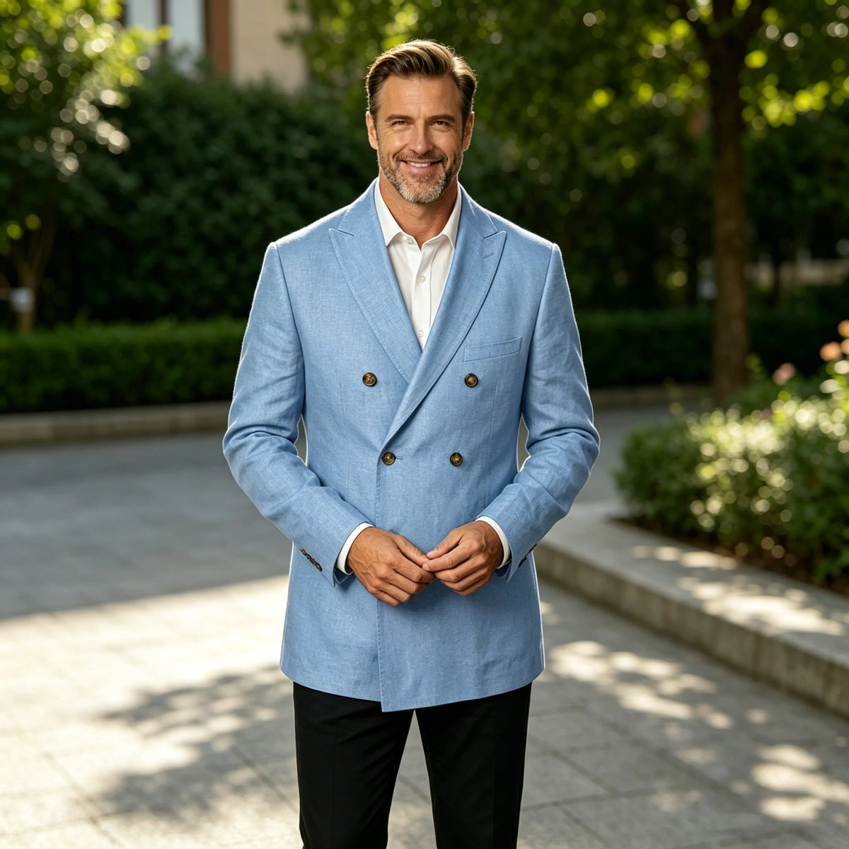 Men's Unlined Linen Blazer Double Breasted Casual Business Suit Jacket Slim Fit Formal Coat For Wedding Party Office Streetwear
