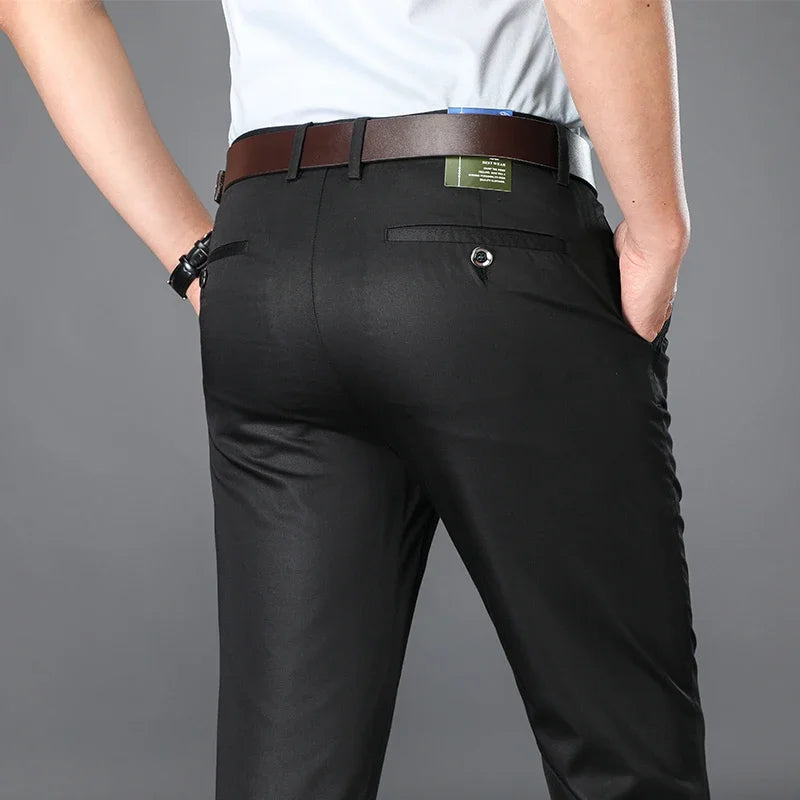 BROWON 2026 Spring Summer Mens Smart Casual Pants Regular Straight Pocket Details Full Length Pants Male Trousers Big Size 29-42