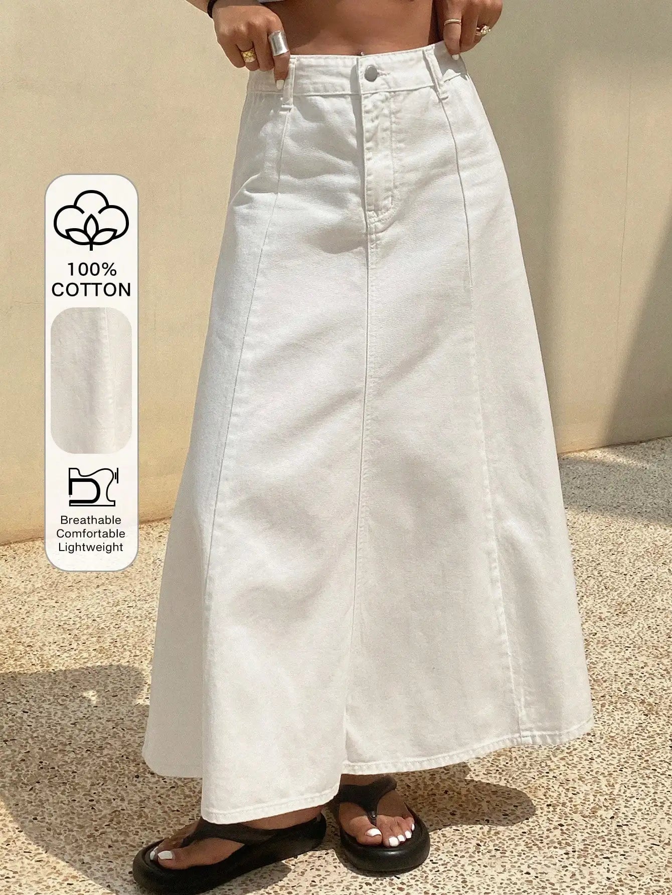 A-Line Denim Midi Skirt for Women 100 Percent Cotton