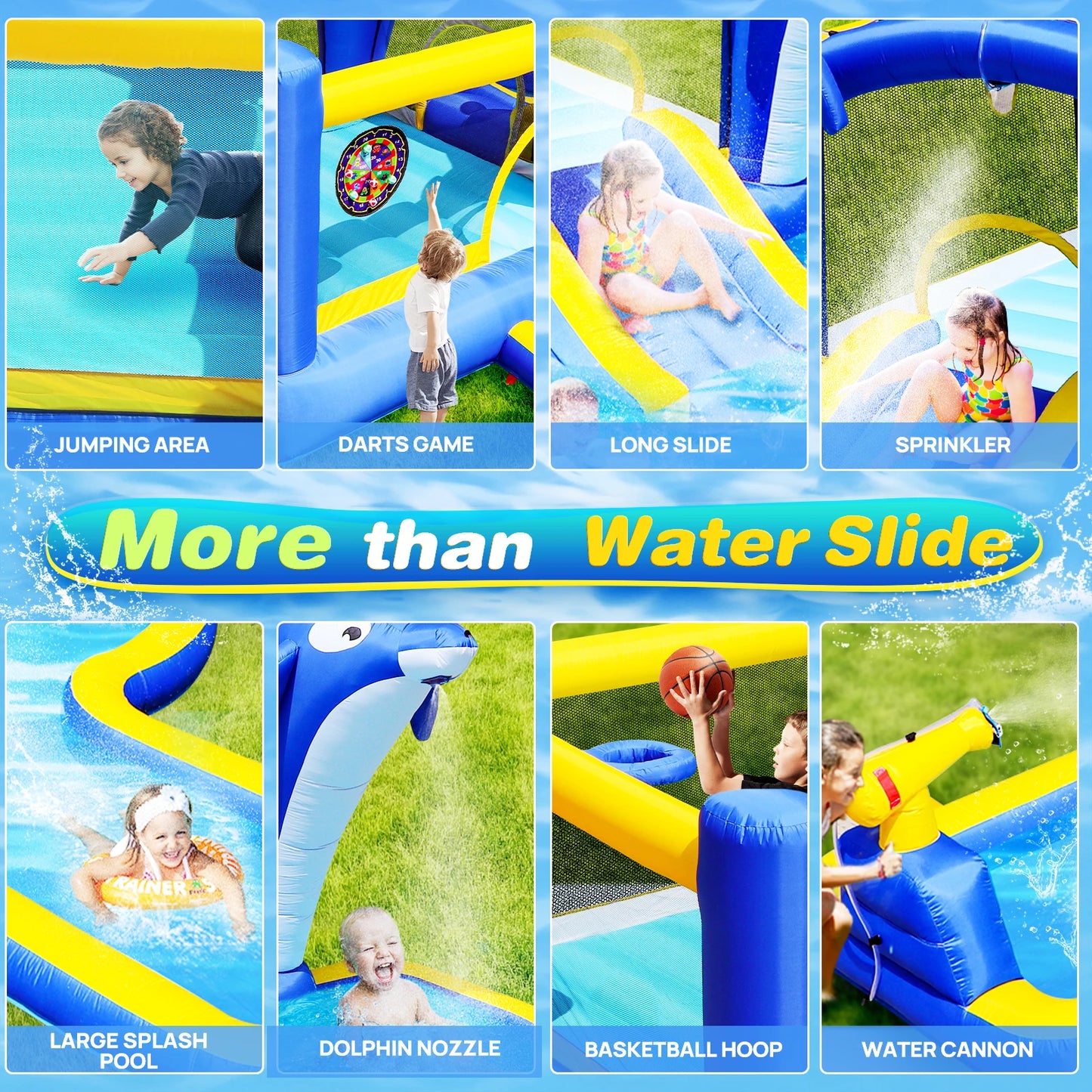 Elenxs 8 In 1 Inflatable Slide Water Park Trampoline Basketball