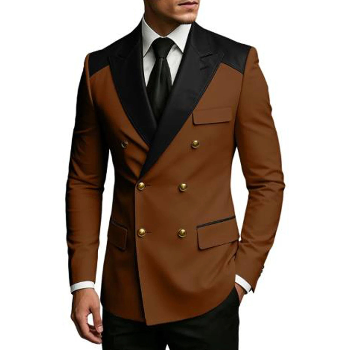 Men's Double Breasted Blazer Slim Fit Contrast Color Suit Jacket Business Casual Formal Wear for Wedding Prom Party Sport Coats