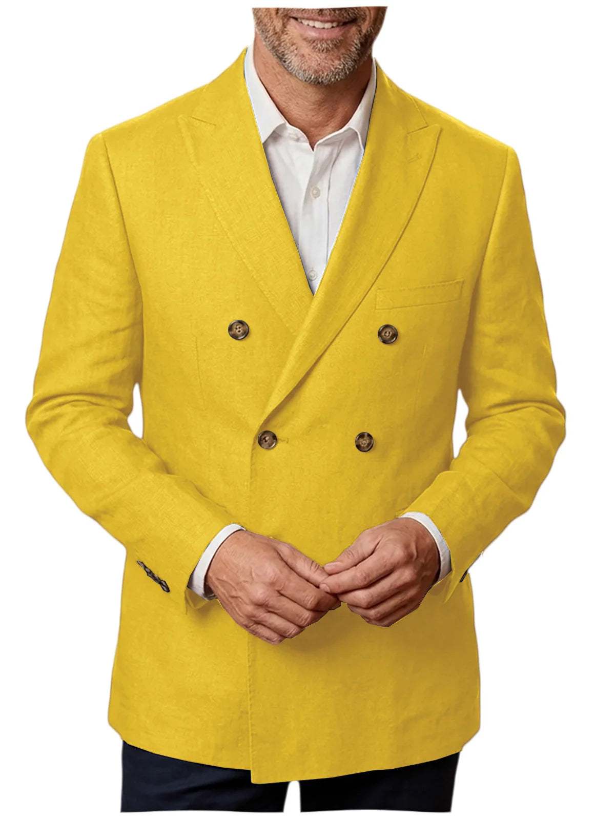 Men's Unlined Linen Blazer Double Breasted Casual Business Suit Jacket Slim Fit Formal Coat For Wedding Party Office Streetwear