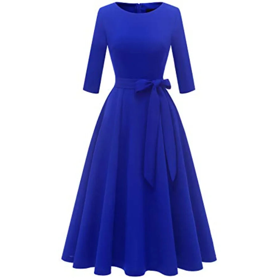 Cocktail Dresses for Women, Vintage Wedding Guest 3/4 Sleeves Formal Church Tea Dress