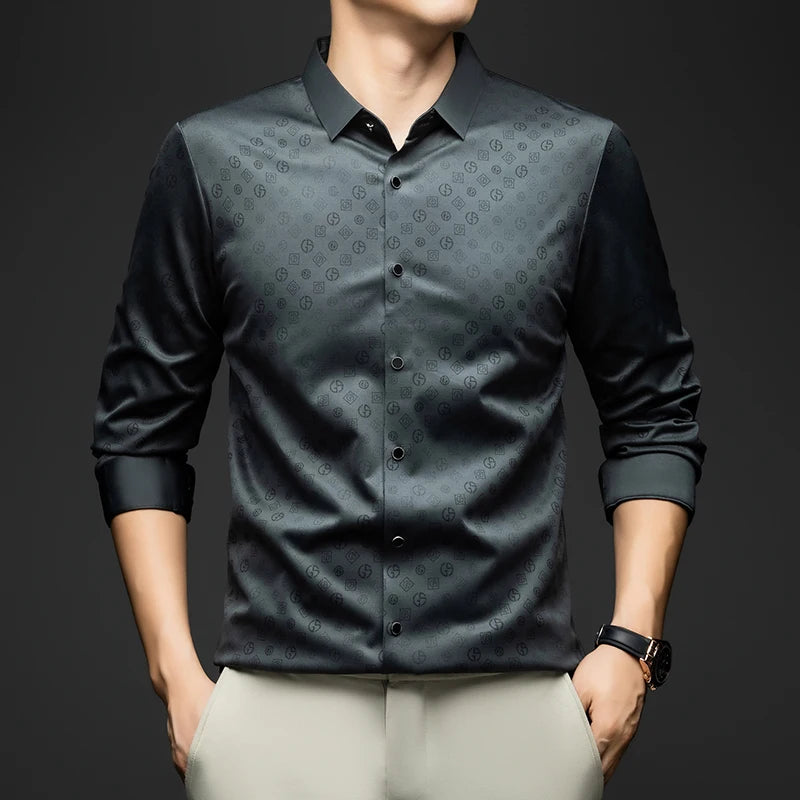 BROWON Brand Luxury Men Shirt 2026 Spring Autumn  Long Sleeve Turn Down Collar Business Casual Button Down Dress Shirt for Man