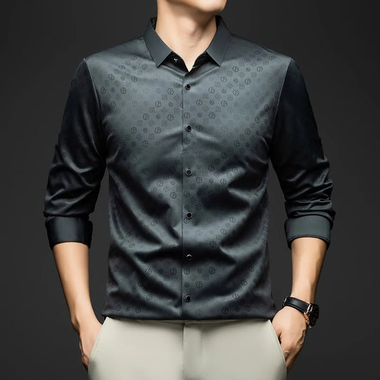 BROWON Brand Luxury Men Shirt 2026 Spring Autumn  Long Sleeve Turn Down Collar Business Casual Button Down Dress Shirt for Man
