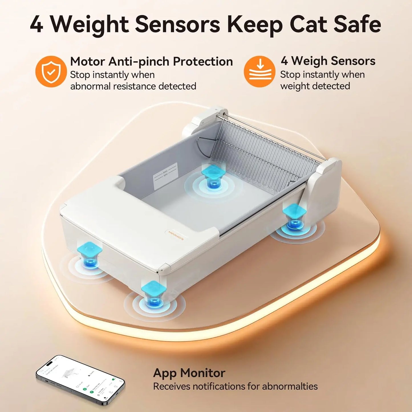 Open Top Self Cleaning Automatic Litter Box App Control Dual Rake Odor Control Anti Pinch Safety for Multi Cat, Customized