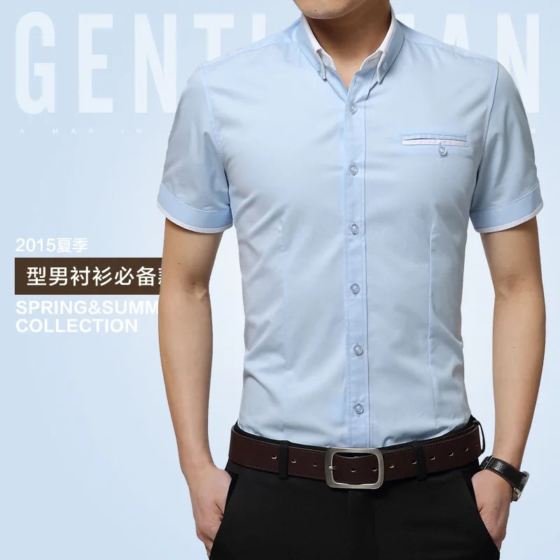 Browon Mens Wrinkle Free Summer Business Shirt Turn Down Collar