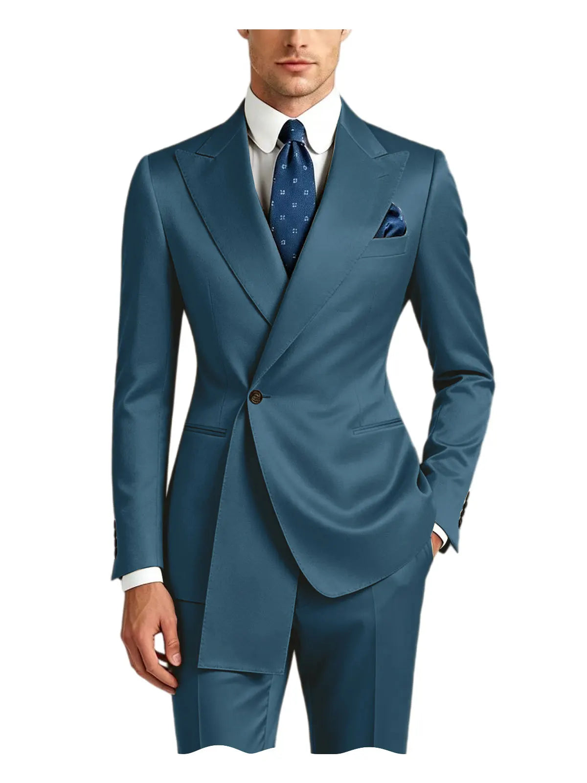 Men's Satin Peak Lapel Tuxedo 2-Piece Suit High Quality Slim Fit One Button Formal Blazer & Pants Luxury Wedding Dinner Suits