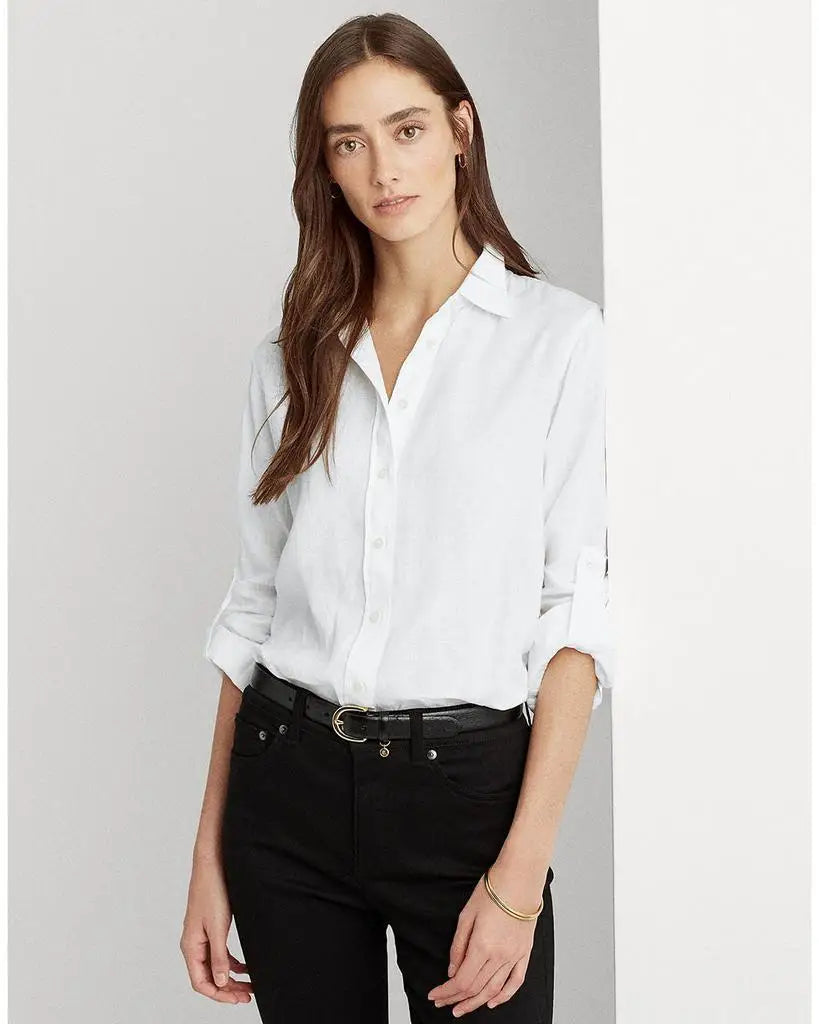 Ralph Lauren | Linen Long Sleeve Collared Button Down Shirt, Regular & Petite