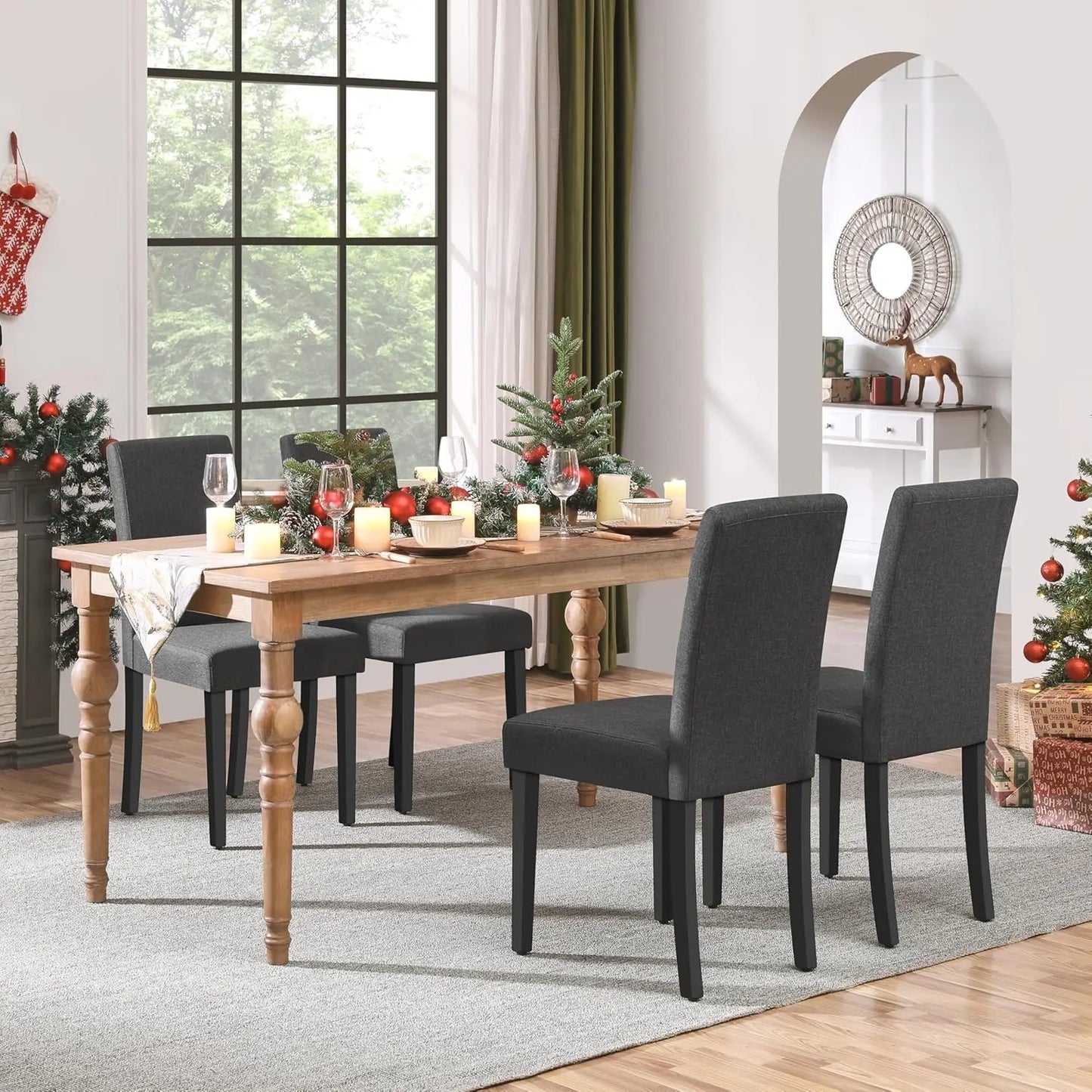 Parson Upholstered Dining Chairs Set of 4 with Wood Legs