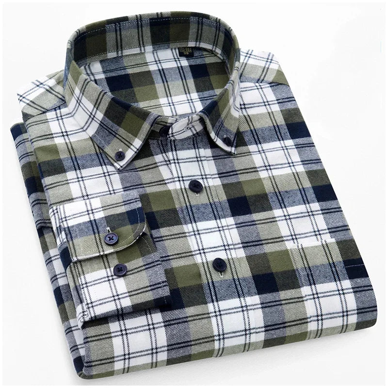 BROWON Brand 100% Cotton Elegant Dress Shirts for Men 2026 Spring Business Plaid Men Shirt Slim-fit Long Sleeves Tops Man