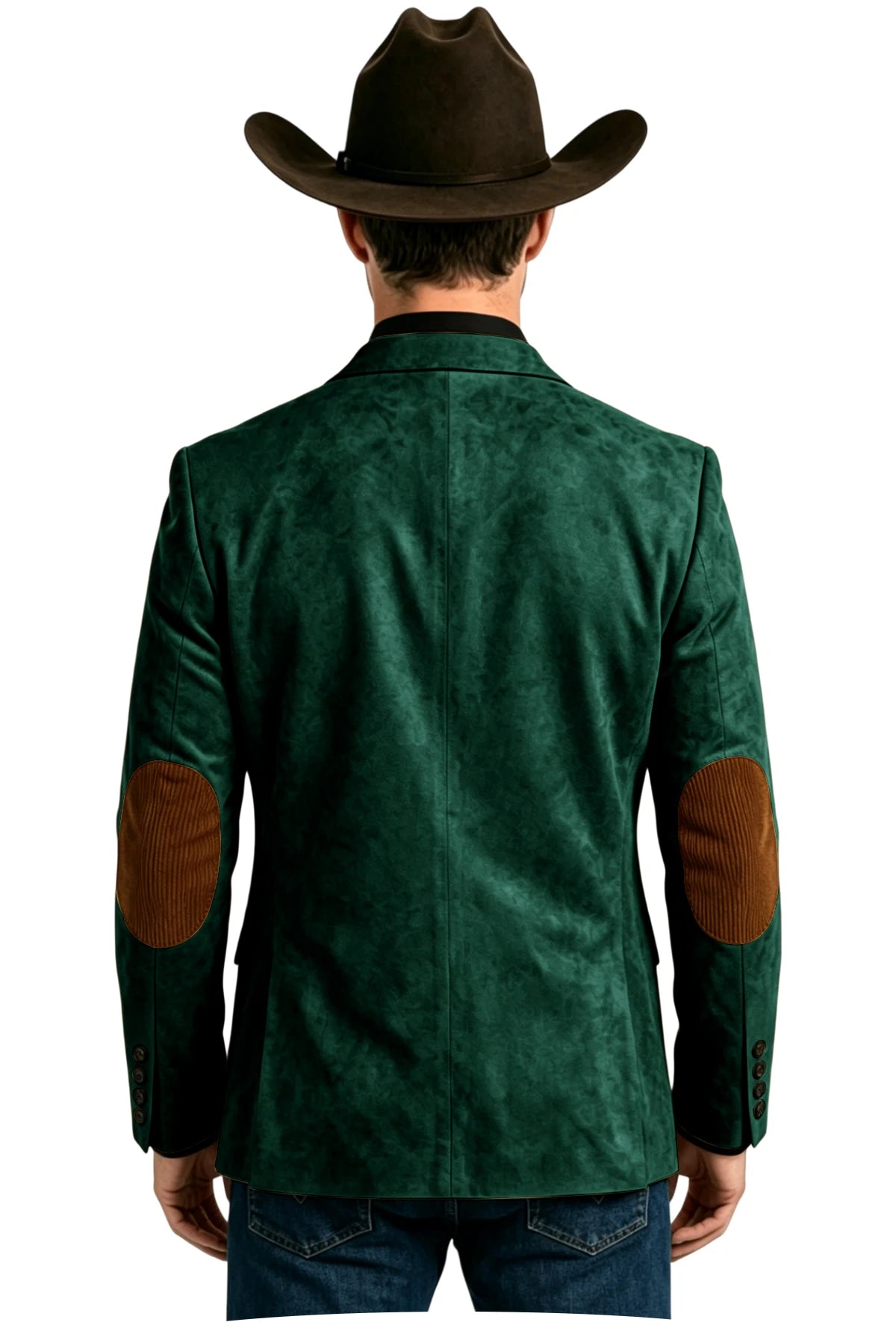 Men's Suede Blazer Western Style Two Button Sport Coat with Elbow Patches Casual Slim Fit Jacket for Business Cowboy Wedding