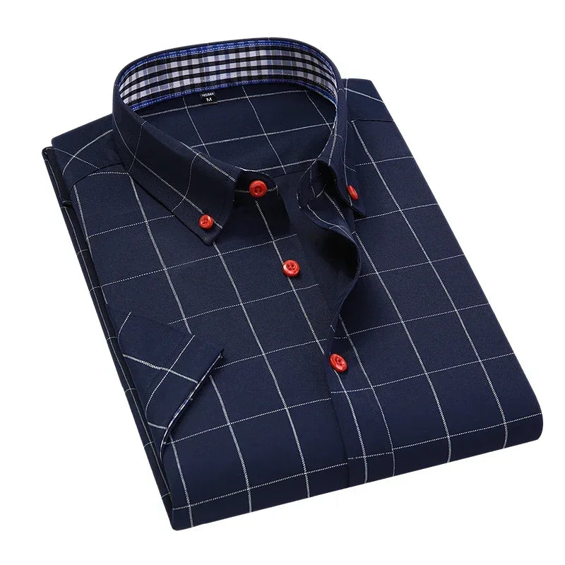 BROWON Mens Short Sleeve Plaid Casual Button Up Shirt
