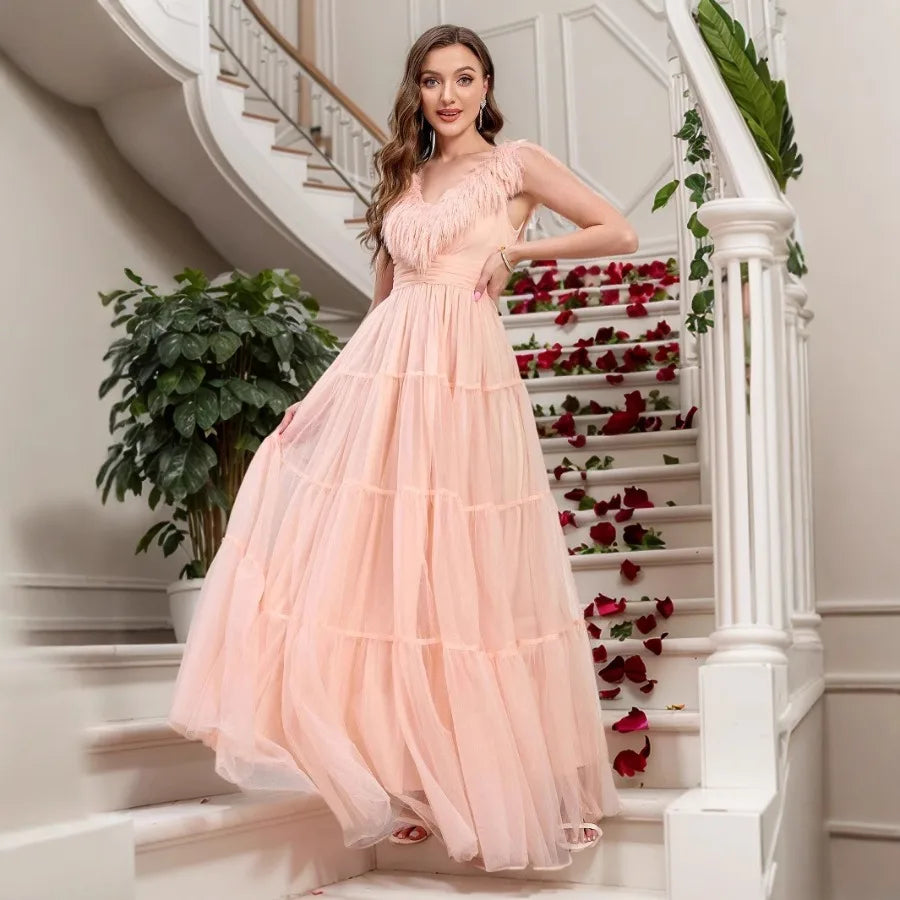 【New style】European and American   new dresses - women's dress open shoulder slim party wedding bridesmaid dress skirt