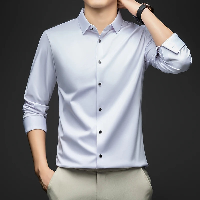 BROWON Mens Long Sleeve Formal Elegant Business Shirt