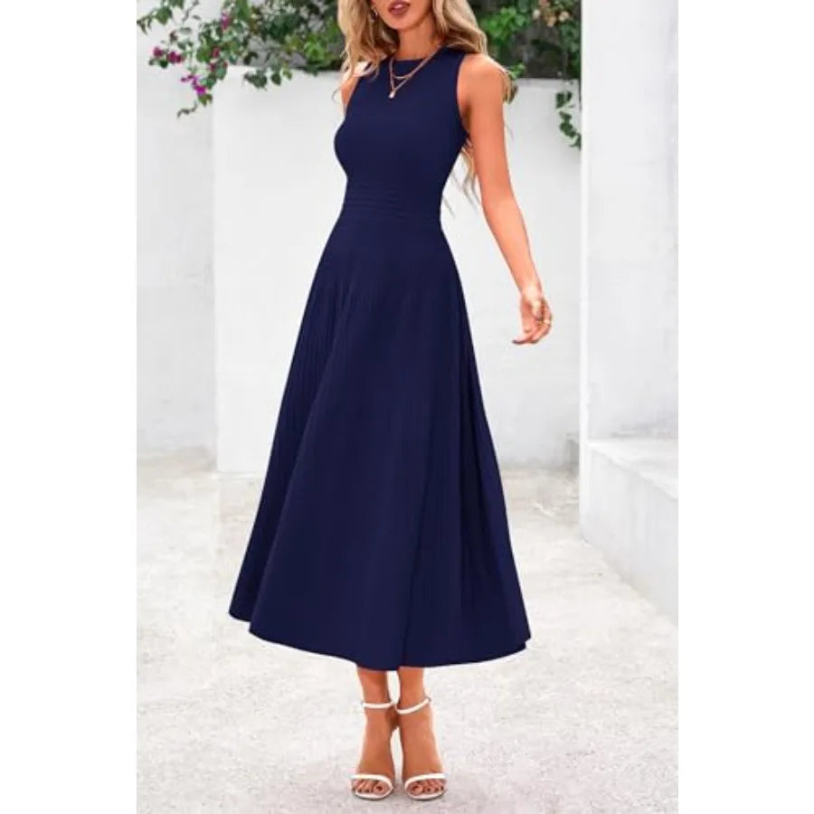 PRETTYGARDEN Spring Casual Dresses for Women 2026 Summer Business Work Midi Sleeveless A Line Pleated Cocktail Dress