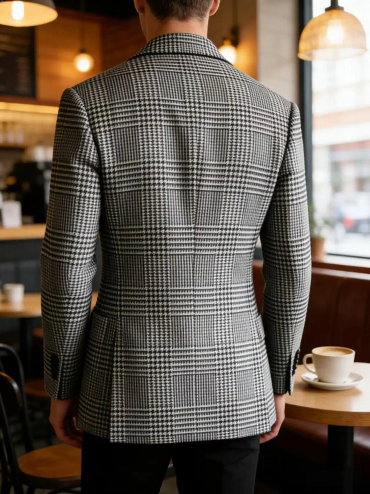 Mens Houndstooth Plaid Blazer Slim Fit Wool Blend Sport Coat Casual Two Button Notch Lapel Jacket Business Formal Tuxedo
