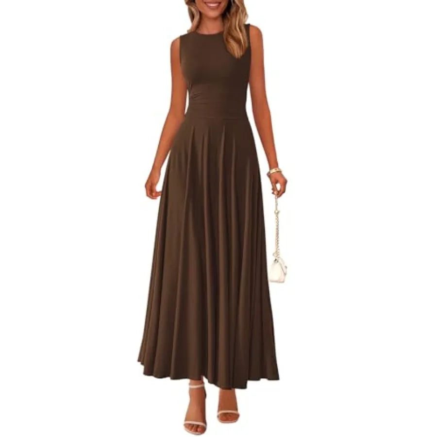 PRETTYGARDEN Womens Summer Dresses 2026 Casual Sleeveless Crewneck Aline Maxi Dress Stretch Tank Flowy Long Dresses