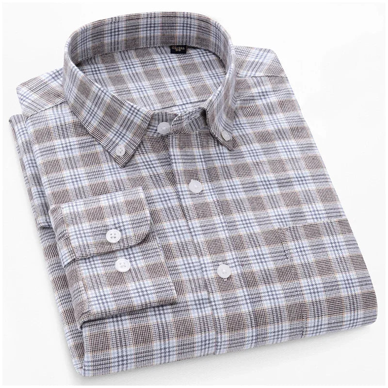 BROWON Brand 100% Cotton Elegant Dress Shirts for Men 2026 Spring Business Plaid Men Shirt Slim-fit Long Sleeves Tops Man